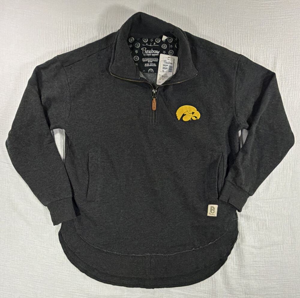 Pressbox Iowa Hawkeyes Gray 1/4 Zip Fleece Pullover Sweatshirt Pockets woman’s S